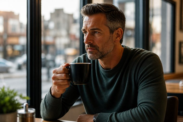 Man forgetting in cafe